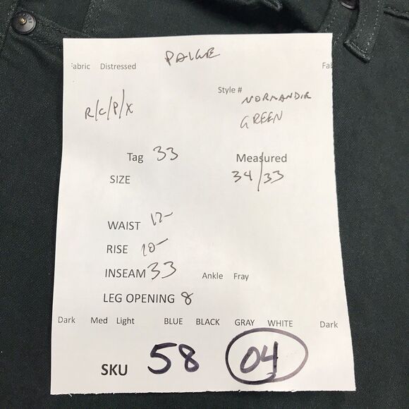 PAIGE Normandie Jean Men 33(34x33) Green Stretch Denim Dark Academia USA Made - Picture 15 of 15